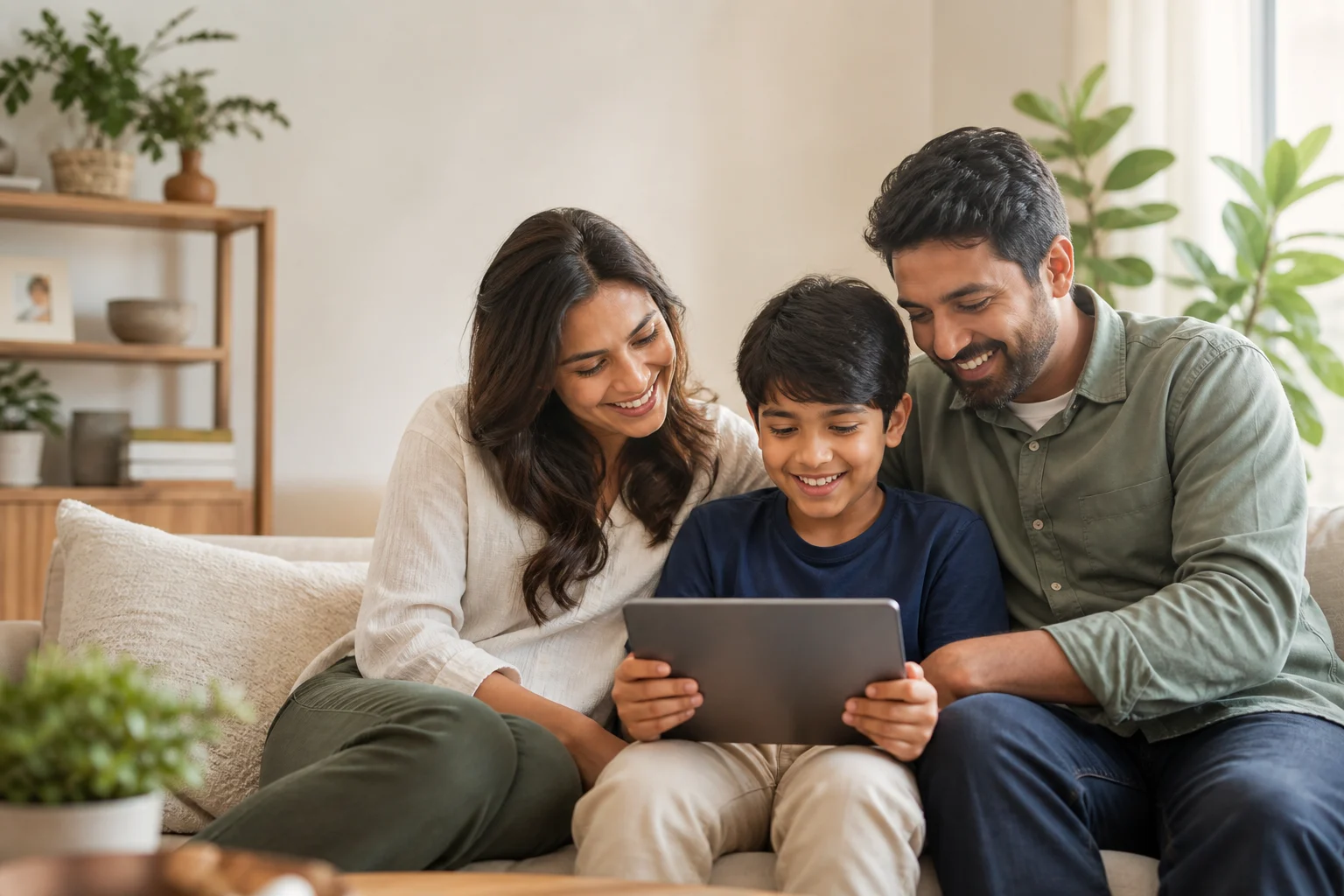 A family using a tablet together